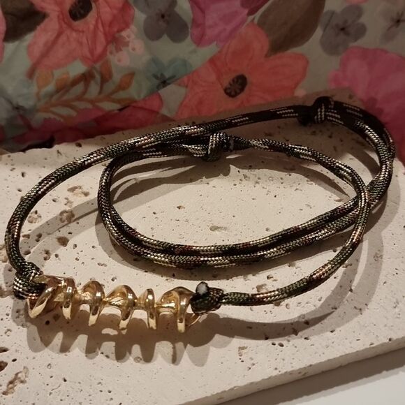 New Zara Chic Gold and Olive Modern Cord Necklace - Picture 6 of 10